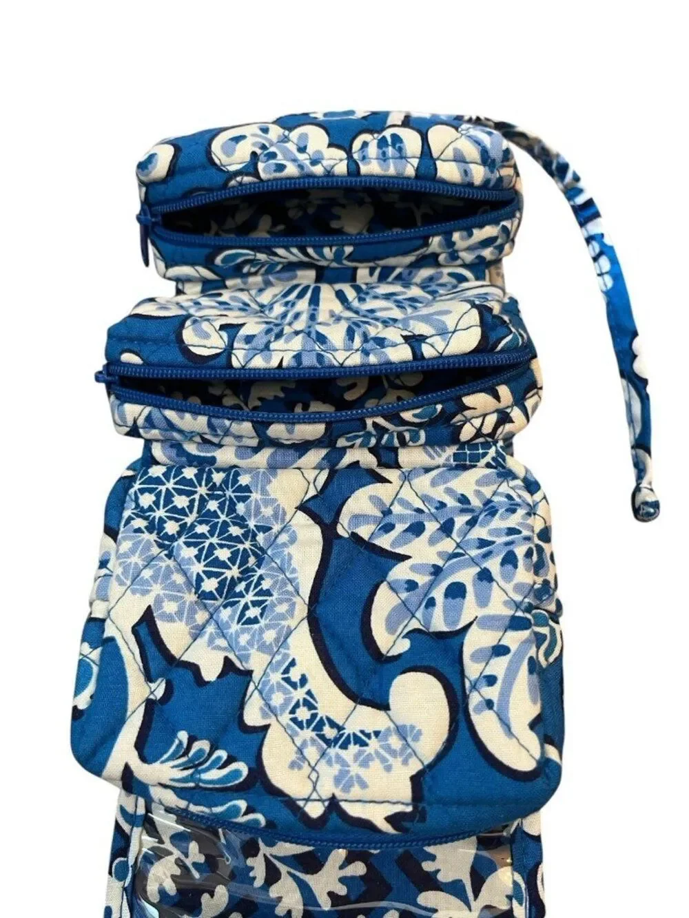 Vera Bradley Blue All Wrapped Up Jewelry Cosmetic Travel Case Soft Quilted Ties
